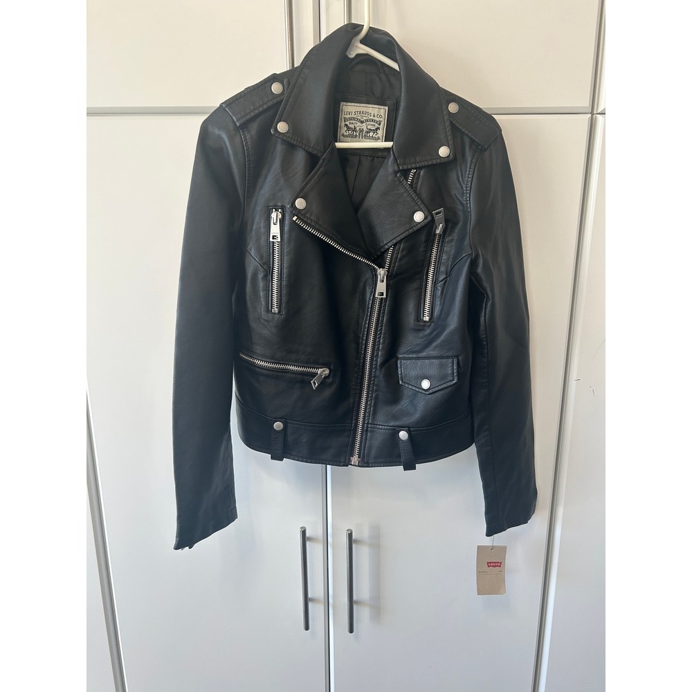 Levi Strauss Co Womens Faux Leather Moto Biker Jacket Black Zip Size M New NWT